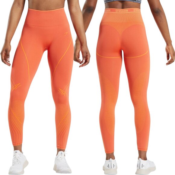 Gymshark Apex Seamless High Rise Leggings Women's Medium* Papaya Orange Workout - Picture 1 of 14